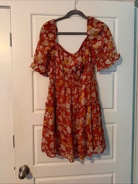 Trixxi Red Floral Mini Dress with Yellow & Cream Accents